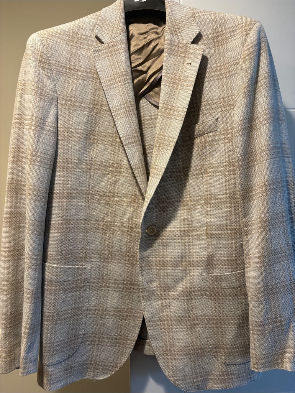 Men's Light Beige Plaid Sport Coat - Classic Notch Lapel